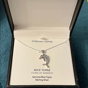 Sterling Silver Blue Topaz Dolphin Necklace NWT